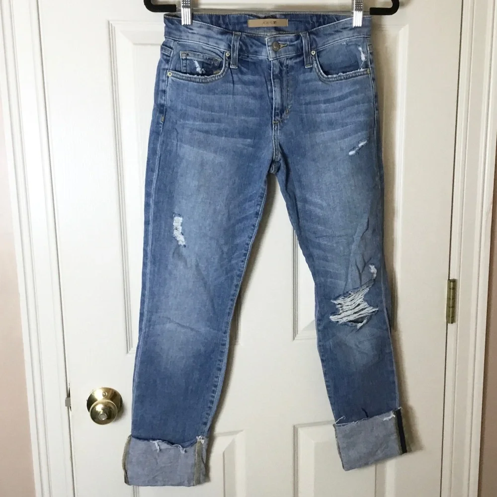 Joe’s Jeans Cuff Crop Distressed Blue Jeans - Size 27